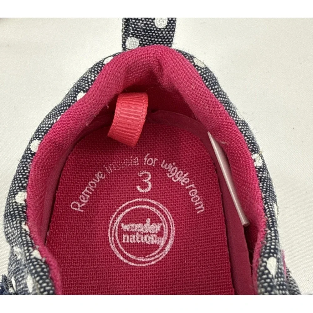 Girls Toddlers Size 3 Tennis Shoe By Wonder Nation Blue & White Polka Dot Bow